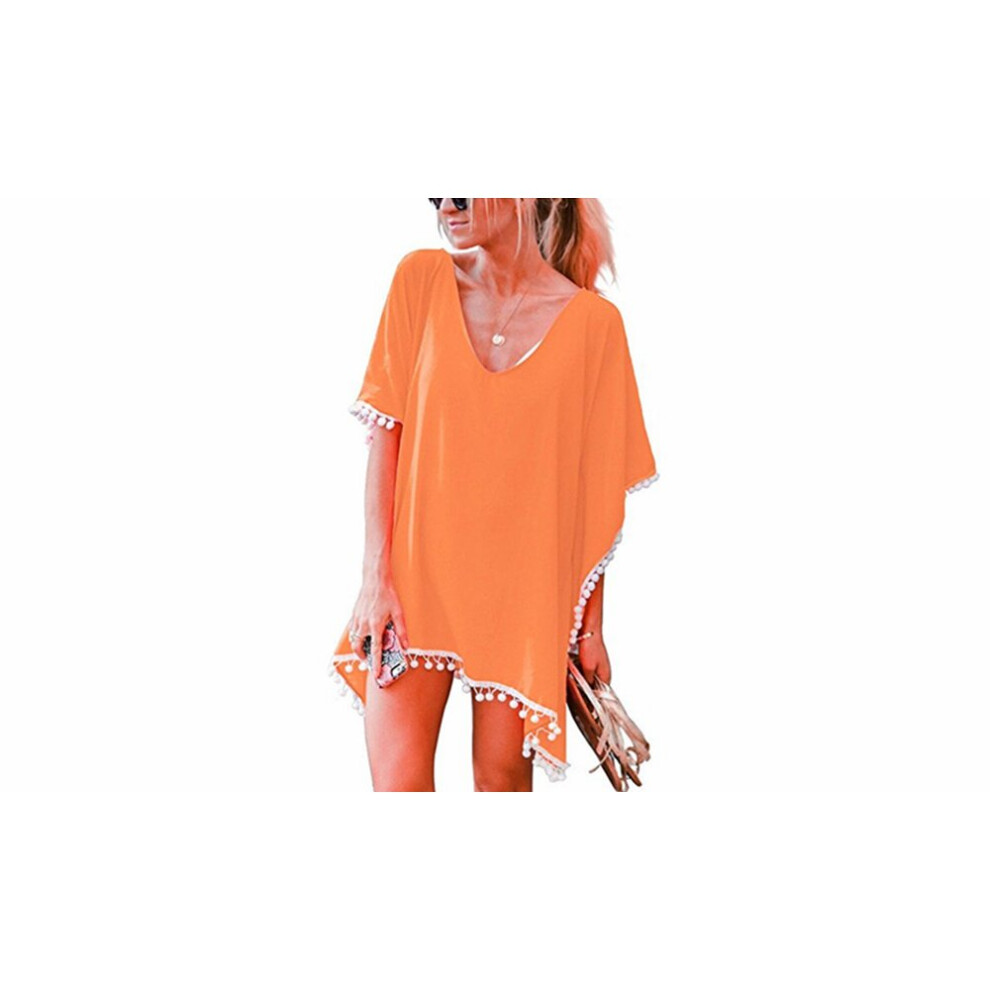 (Orange) Pom-Pom Summer Bikini Cover Up Sarong