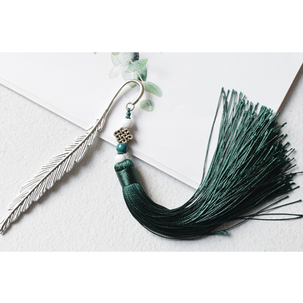 (Green) Metal Feather shape Tassel Bookmark