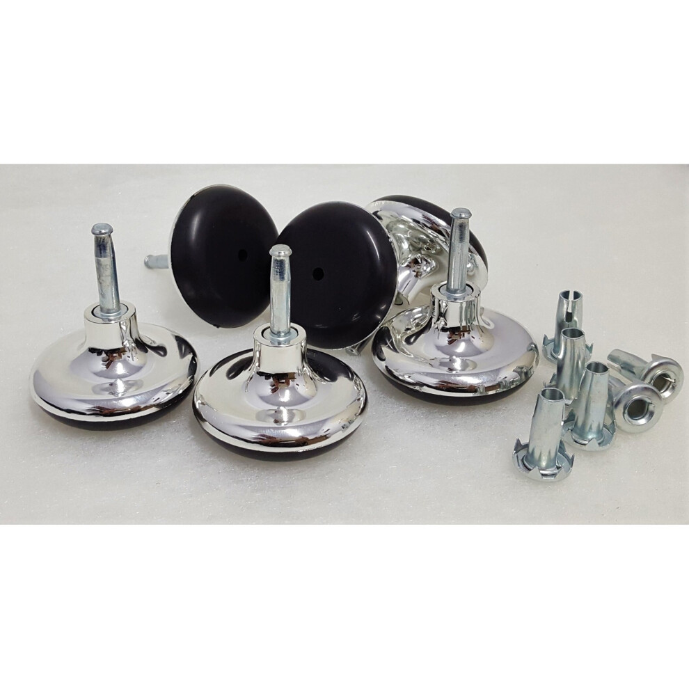 4 x Chrome Gliders With Metal Inserts For Beds, Sofas, Footstools.-image-OPC-P92GZ7Q-NEW