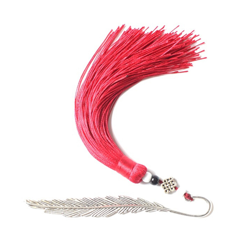 (Red) Metal Feather shape Tassel Bookmark