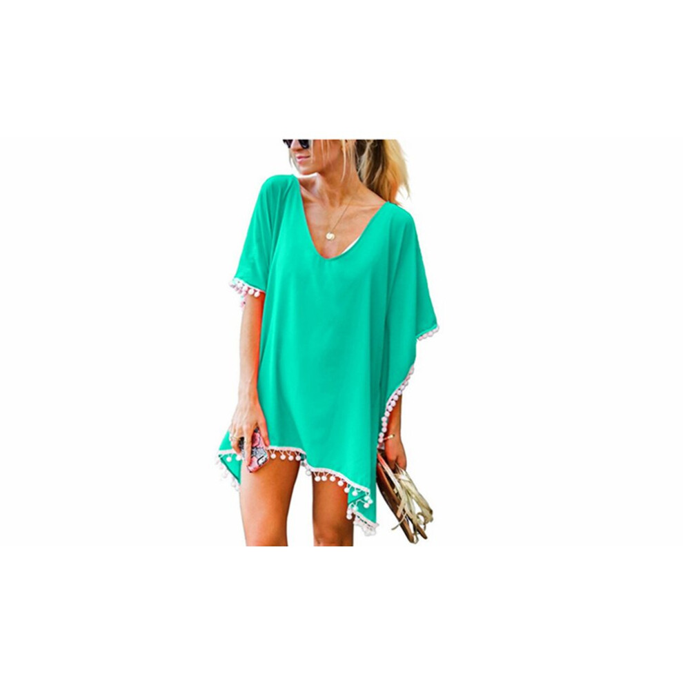 (Green) Pom-Pom Summer Bikini Cover Up Sarong