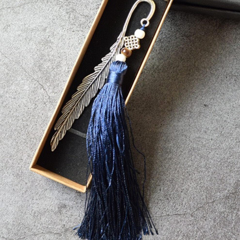 (Blue) Metal Feather shape Tassel Bookmark