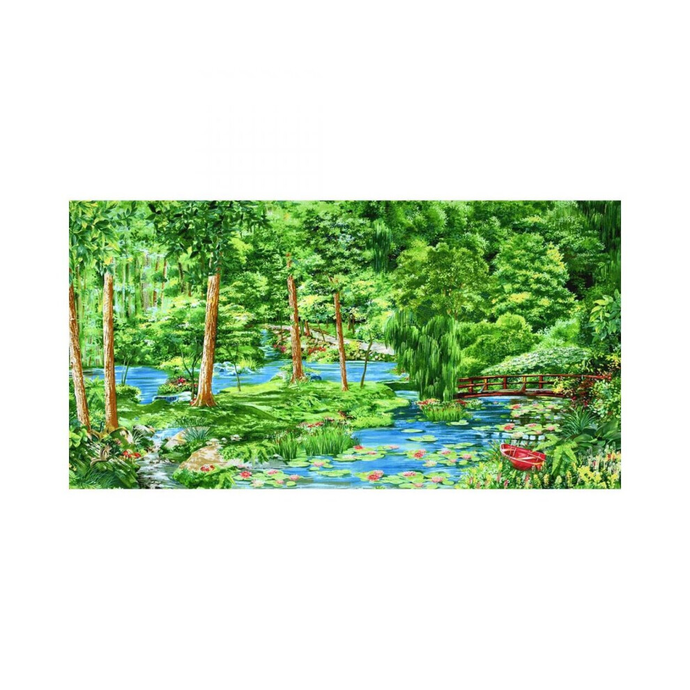 Summer Day Wood Lake Scene Panel 100% Cotton Quilting Fabric