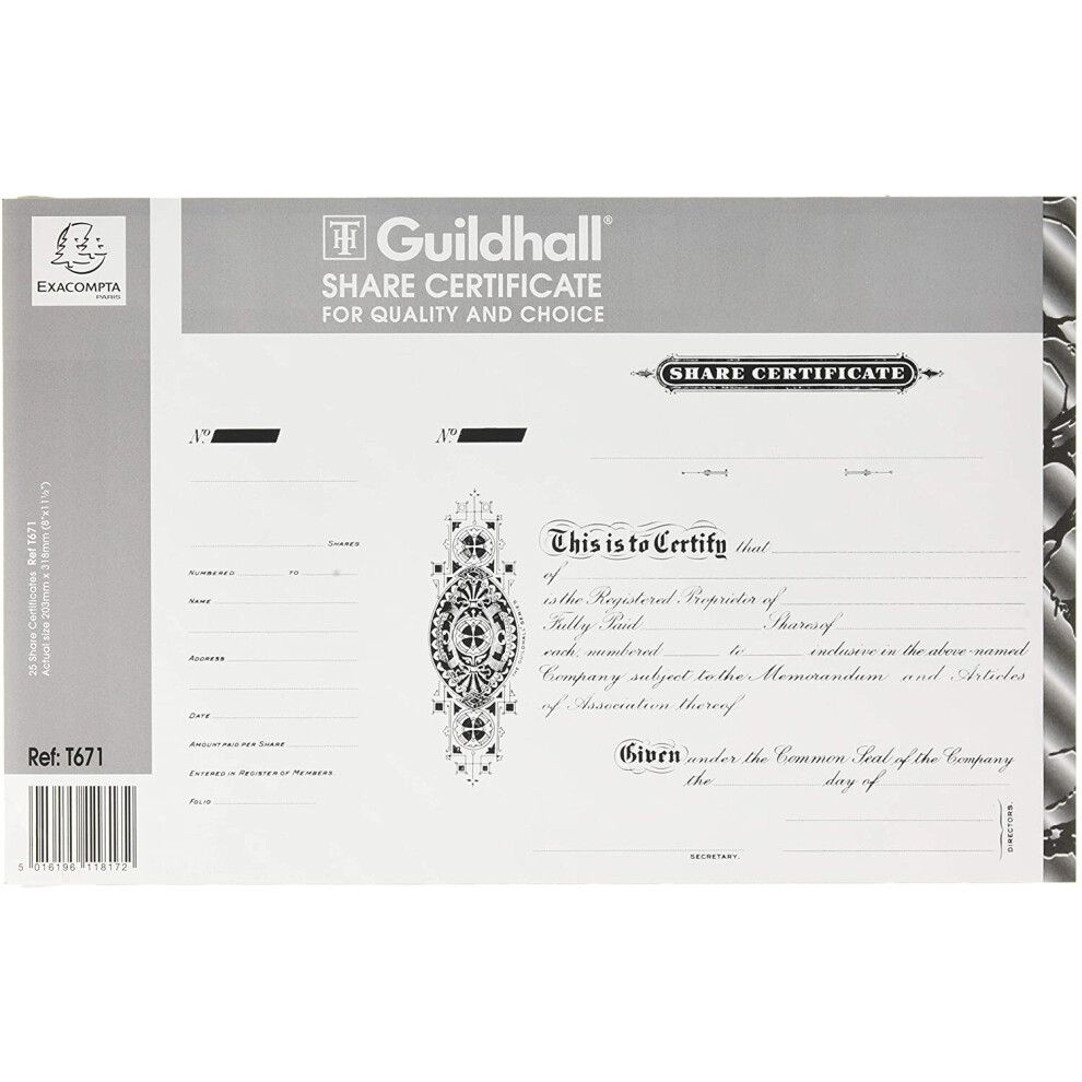 Exacompta Guildhall Share Certificate Book, Black/Grey