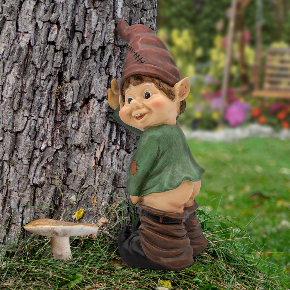 Gardenkraft 11039 Naughty Gnome Garden Statue / Funny Cheeky Garden Ornament / Weatherproof Polyresin Material / Non-Fading Paint / 34Cm Height