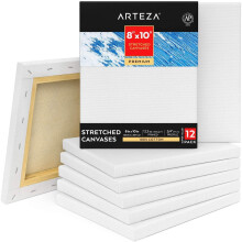 Arteza 20 x 25 cm (8"x10") Premium Stretched Canvas, Bulk Pack of 12, Primed, 100% Cotton for Painting, Acrylic Pouring, Oil Paint & Wet Art Media,