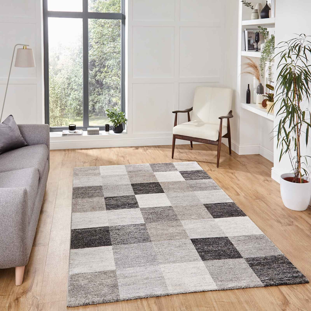 (160 x 220 cm) Grey Geometric Checkers Rug Check Small Large Living Room Bedroom Carpet Rugs UK