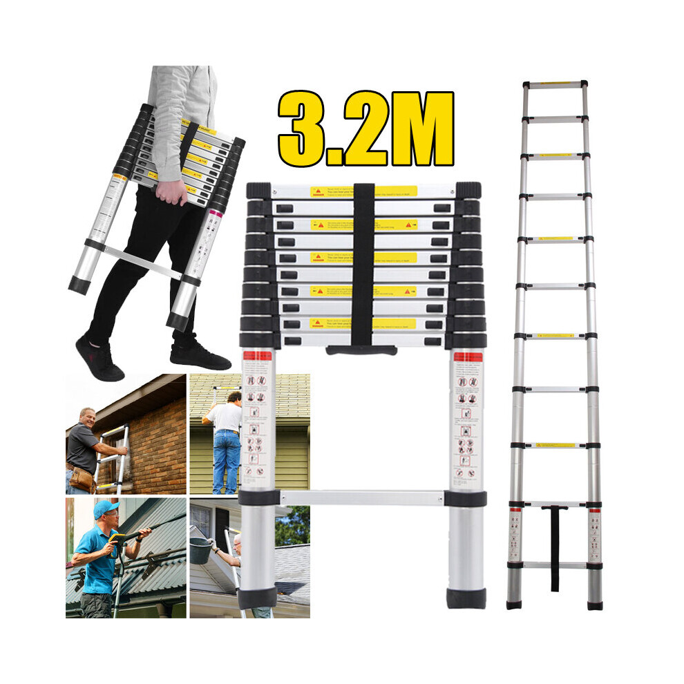 3.2M Telescopic Ladder Aluminium Step Ladder Extendable Safety 097239200103