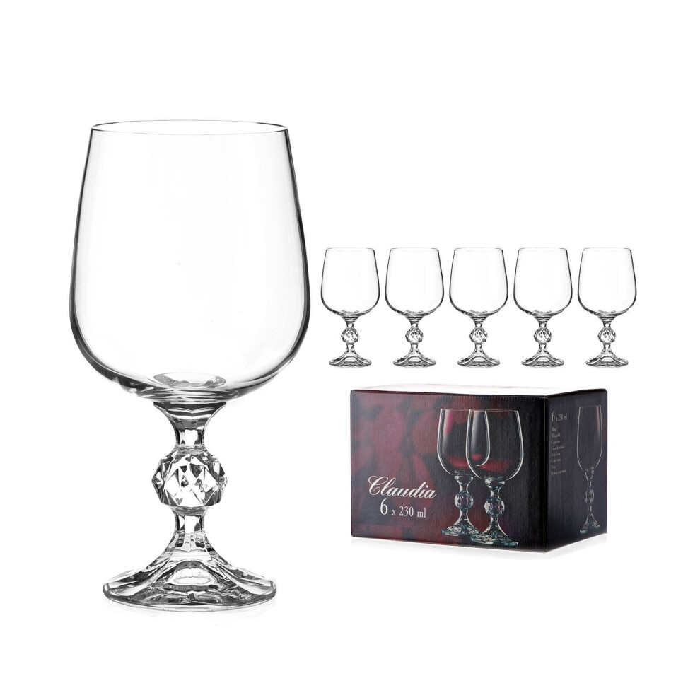 Crystal Red Wine Glasses 'Claudia' Vintage Style Ball Stem, Lead Free Crystal, Set of 6 