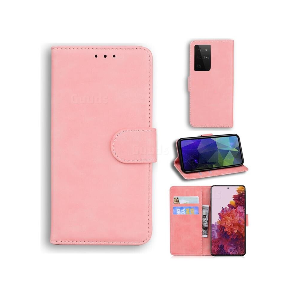 (Pink) For Samsung S21 5G Wallet Case PU Leather Wallet Flip Phone Case