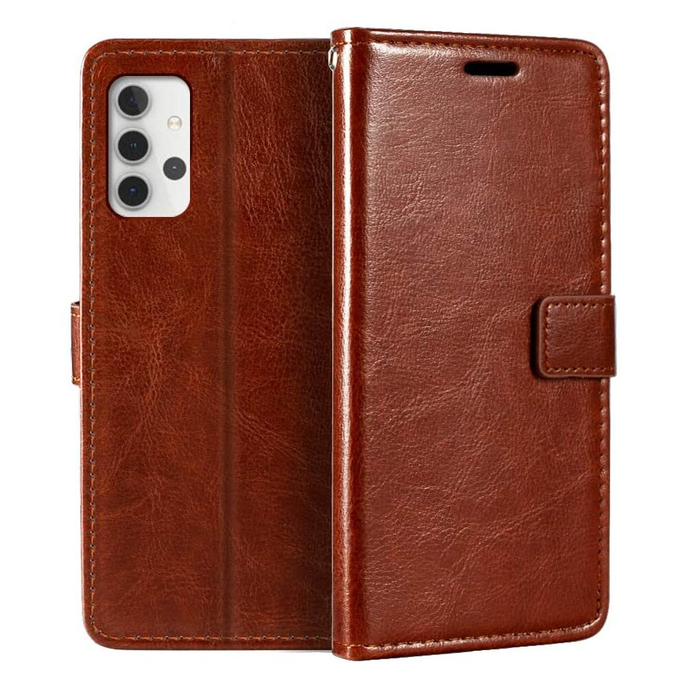 (Brown) For Samsung A50 Wallet Case PU Leather Wallet Flip Phone Case