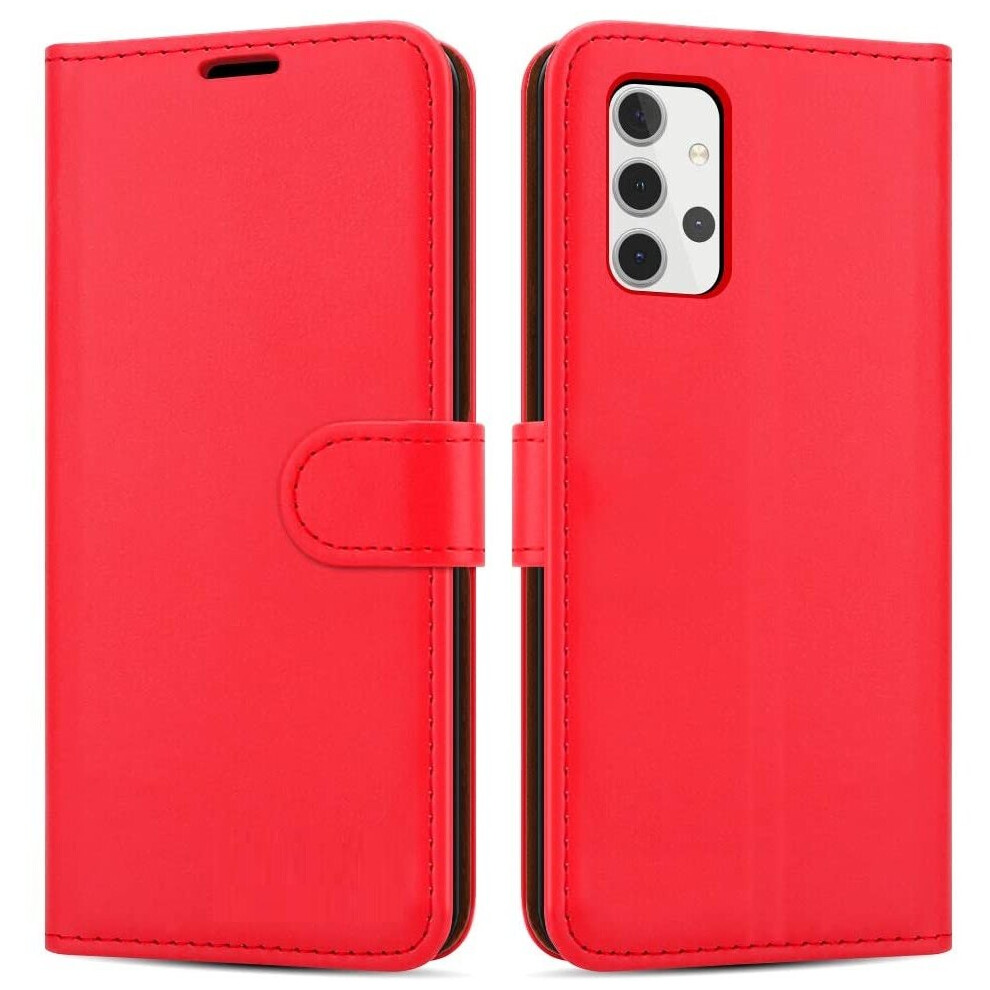 (Red) For Samsung A50 Wallet Case PU Leather Wallet Flip Phone Case