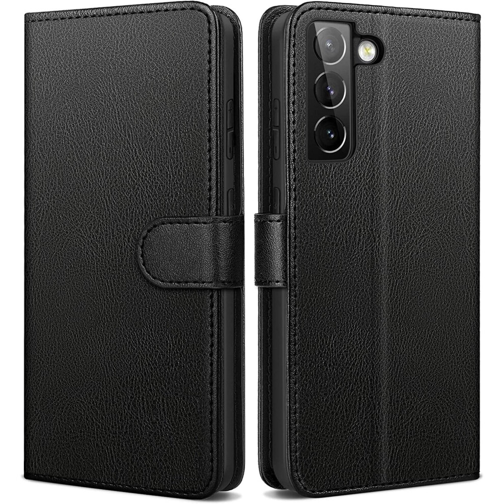(Black) For Samsung S21 5G Wallet Case PU Leather Wallet Flip Phone Case
