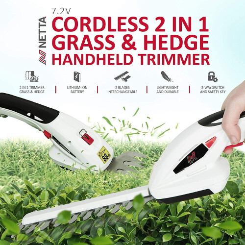 NETTA NETTA 7.2V Cordless 2 in 1 Grass and Hedge Trimmer - Handheld 1