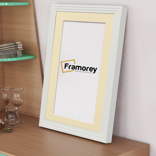 (A2 Pic (A1 Frame)) White Wooden Effect Picture Frame, Step Style Photo Frames, Wall Hanging Frames, Home Décor Frame With Ivory Mount 1