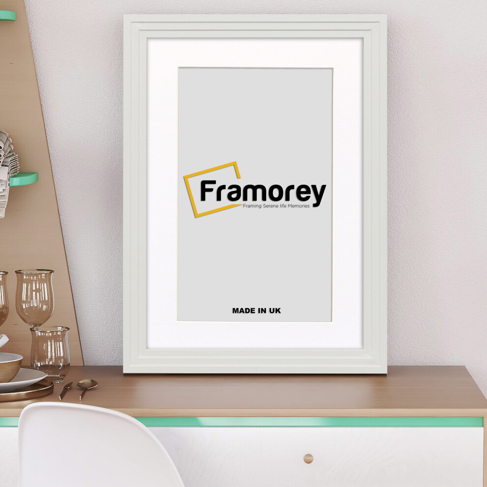 (50x70CM Pic (60x80CM Frame)) White Wooden Effect Picture Frame, Step Style Photo Frames, Wall Hanging Frames, Home Décor Frame With White Mount