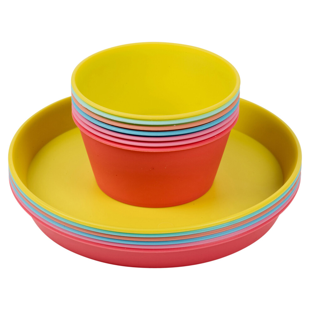 12pc Colorful Reusable Plastic Kids Picnic Party Bowls Plates Set on OnBuy