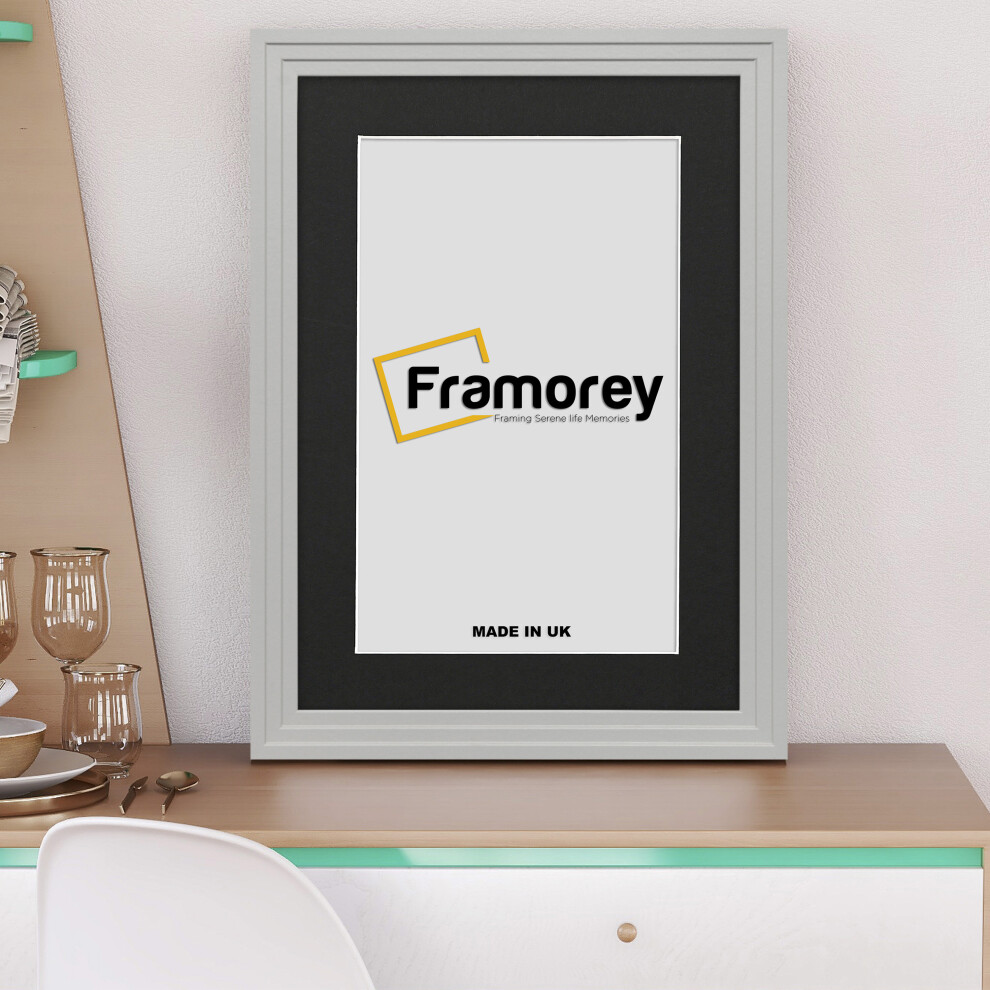 (30x12" Pic (34x16" Frame)) Grey Wooden Effect Picture Frame, Step Style Photo Frames, Wall Hanging Frames, Home DÃ©cor Frame With Black Mount-image-OPC-P92F5RQ-NEW