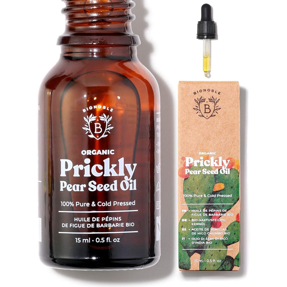 Bionoble Organic Prickly Pear Seed Oil | 100% Pure, Natural & Cold Pressed | Face, Body, Hair, Beard, Nails | Vegan & Cruelty Free | Glass Bottle + Pipette