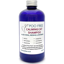 Natural CALMING SHAMPOO FOR CATS - ALOE VERA, NEEM & LAVENDER - 250ml - by POO FREE - No Sulfates, No Parabens, No Silicones. Soothes, Relieves