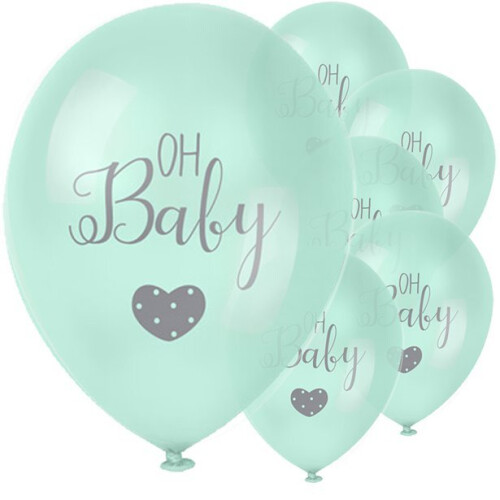 Baby Shower Party Decorations 'Oh Baby' Printed Mint Green Balloons Pack of 6