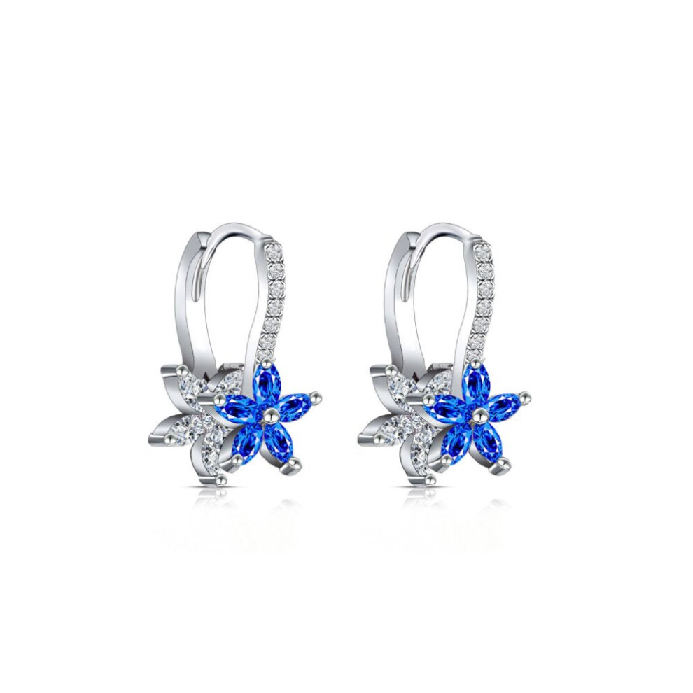 (Blue) Flower Small Hooped Earrings