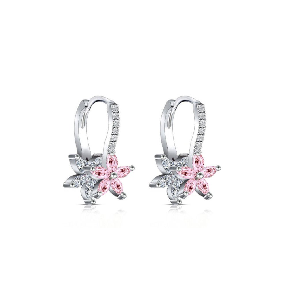 (Pink) Flower Small Hooped Earrings