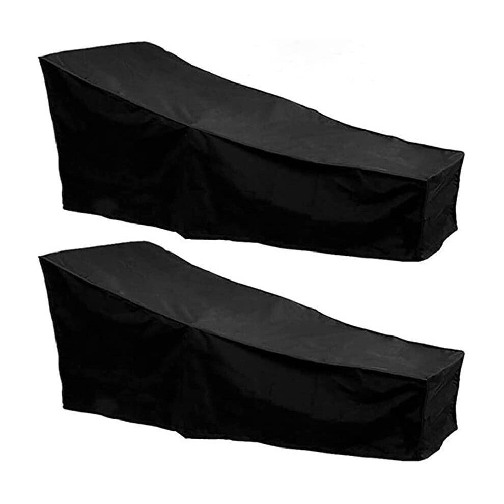 2Pcs Outdoor Sunbed Cover Anti-UV Sun Lounger Covers Waterproof Garden Rattan Patio Furniture Protector Black 2.08m X 0.76m X 0.41-0.79m/6.82ft X