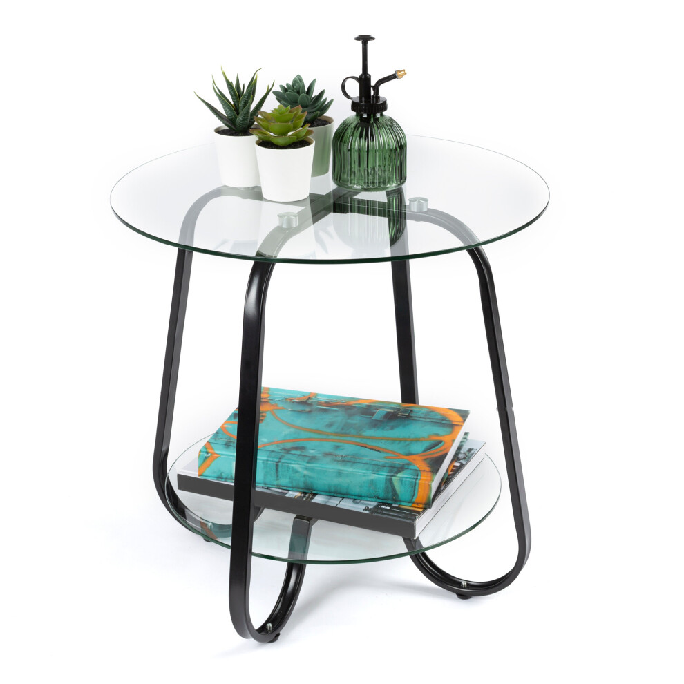 2-Tier Round Tempered Glass Side Table