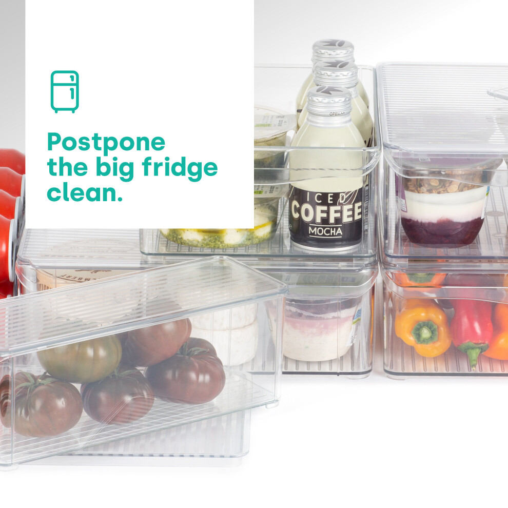 (4) LIVIVO Fridge Box Holder Kitchen Clear Organiser Cupboard Food Storage Container W/ Lid