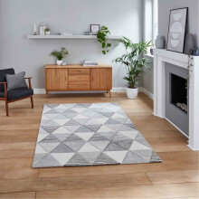 (Grey/Beige, 120 x 170 cm) Pastel Diamond Geometric Rugs Non Shed Small Medium Large Living Room Bedroom Rug Carpet Mat UK