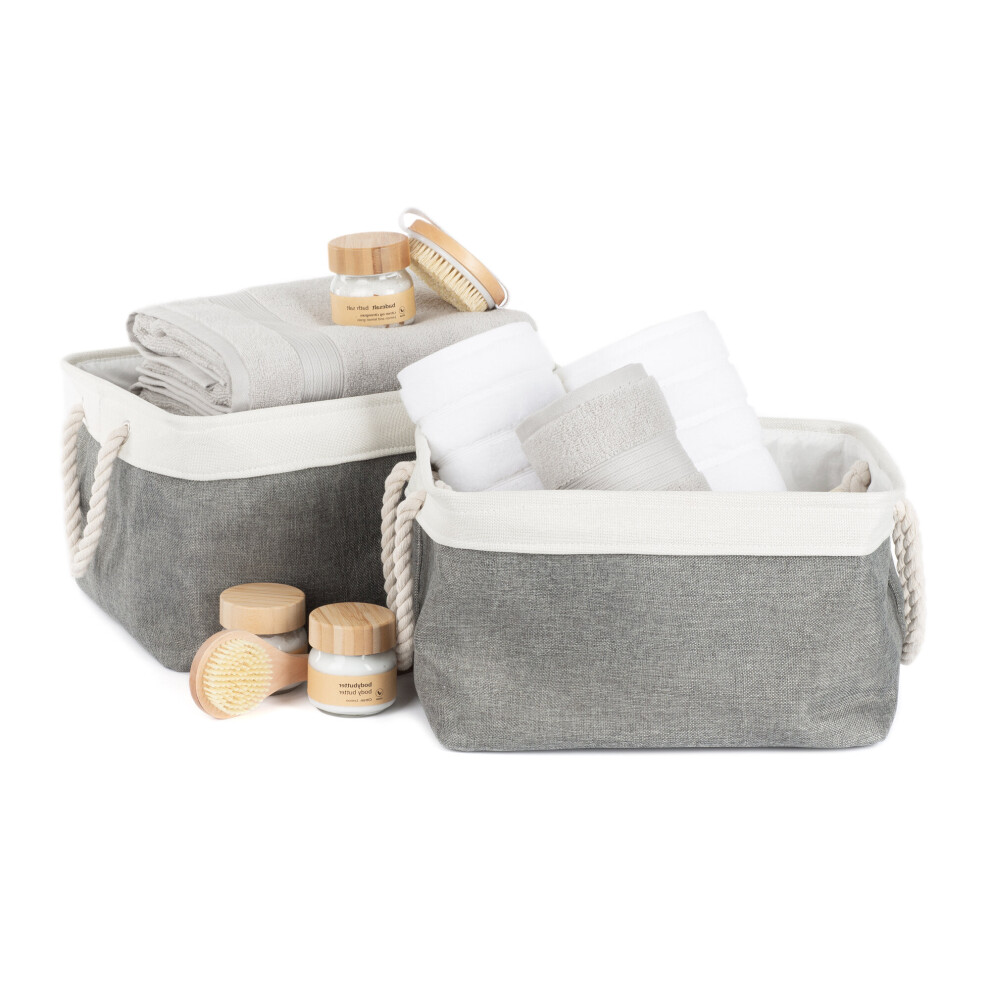 (2PCS LARGE ) LIVIVO Large Canvas Storage Baskets Fabric Cotton Rope Handle Box Cube Cloth Foldable