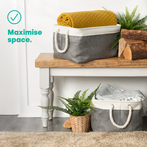 LIVIVO (2PCS LARGE ) LIVIVO Large Canvas Storage Baskets Fabric Cotton Rope Handle Box Cube Cloth Foldable 1