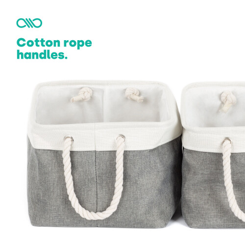 LIVIVO (2PCS LARGE ) LIVIVO Large Canvas Storage Baskets Fabric Cotton Rope Handle Box Cube Cloth Foldable 2