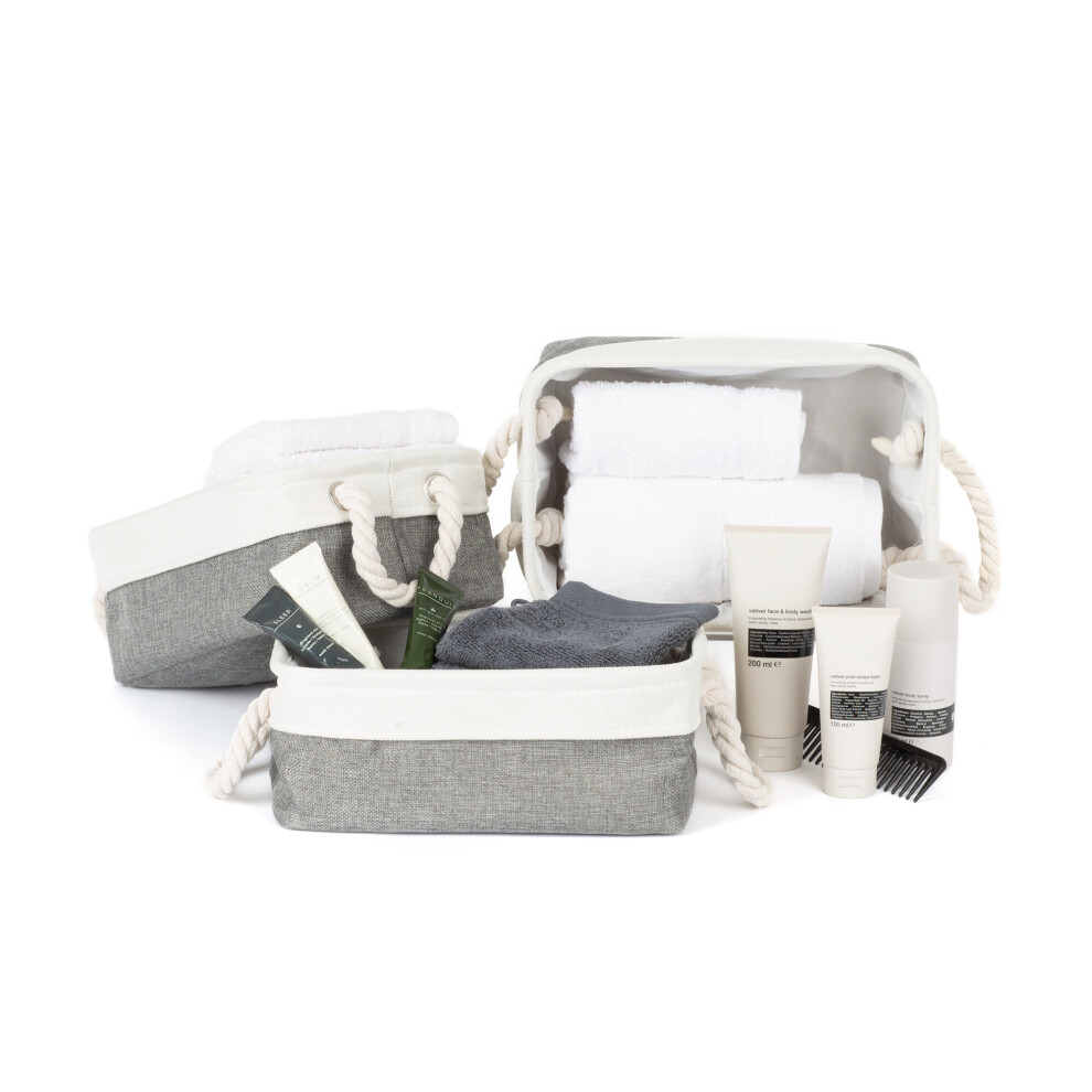 Livivo (3Pcs Medium ) Large Canvas Storage Baskets Fabric Cotton Rope Handle Box Cube Cloth Foldable