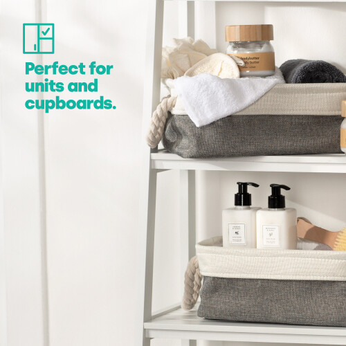 LIVIVO (3PCS MEDIUM ) LIVIVO Large Canvas Storage Baskets Fabric Cotton Rope Handle Box Cube Cloth Foldable 1