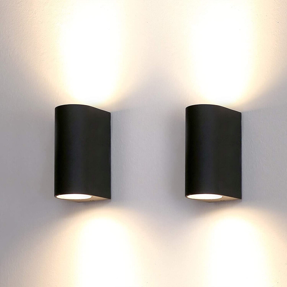 HLFVLITE 2-Pack Outdoor Wall Lights Aluminum Up/Down Outside Wall Lamp Exterior Wall Sconce, IP44 Waterproof Black Garden Lights for Patio, Terrace,