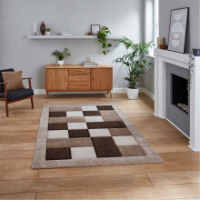 (Beige, 60 x 120 cm) Think Rugs Brooklyn BRK04 Box Checkers Geometric Rugs Multi Colour Small XL Extra Large Living room Bedroom Rug Carpet Mat Hallway Runner