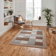 (Beige / Grey, 120 x 170 cm) Think Rugs Brooklyn BRK04 Box Checkers Geometric Rugs Multi Colour Small XL Extra Large Living room Bedroom Rug Carpet Mat Hallway Runner