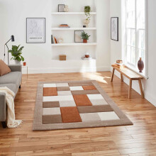 (Beige / Terra, 120 x 170 cm) Think Rugs Brooklyn BRK04 Box Checkers Geometric Rugs Multi Colour Small XL Extra Large Living room Bedroom Rug Carpet Mat Hallway Runner
