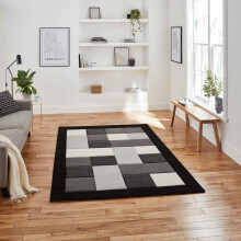 (Black / Grey, 80 x 150 cm) Think Rugs Brooklyn BRK04 Box Checkers Geometric Rugs Multi Colour Small XL Extra Large Living room Bedroom Rug Carpet Mat Hallway Runner