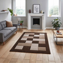 (Brown / Beige, 80 x 150 cm) Think Rugs Brooklyn BRK04 Box Checkers Geometric Rugs Multi Colour Small XL Extra Large Living room Bedroom Rug Carpet Mat Hallway Runner