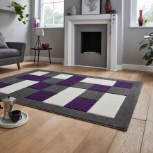(Grey / Purple, 60 x 120 cm) Think Rugs Brooklyn BRK04 Box Checkers Geometric Rugs Multi Colour Small XL Extra Large Living room Bedroom Rug Carpet Mat Hallway Runner