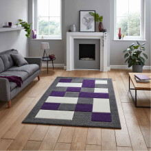 (Grey / Purple, 80 x 150 cm) Think Rugs Brooklyn BRK04 Box Checkers Geometric Rugs Multi Colour Small XL Extra Large Living room Bedroom Rug Carpet Mat Hallway Runner