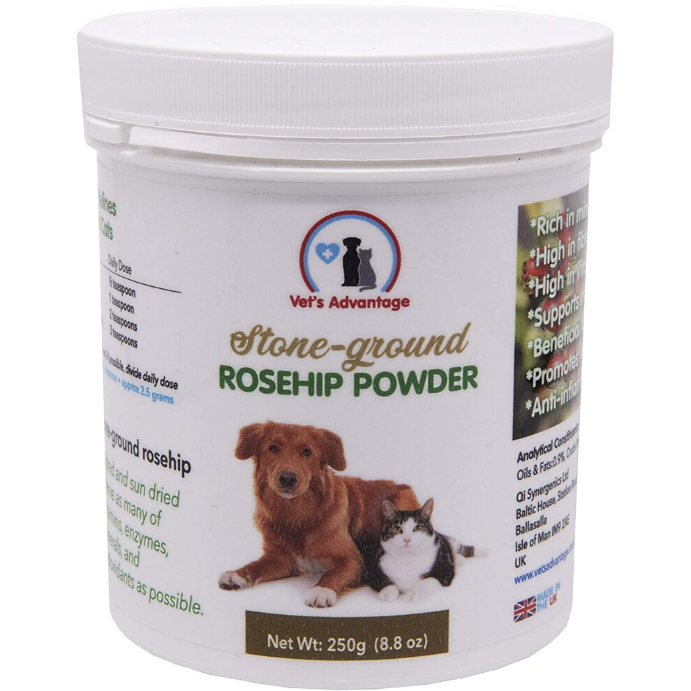 Vet's Advantage 100% Pure Stone-Ground Rosehip Powder For Dogs And Cats - Multivitamin And Mineral Super-Food For Optimal Wellbeing Plus Joint Support