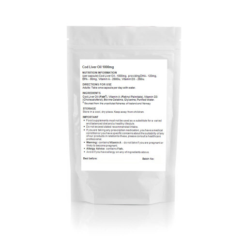 Cod Liver Oil 1000mg - 30 Capsules - Memory, Brain, Heart, Vision, UK 1