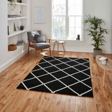 (Black/White, 160 x 220 cm) Modern Geometric Diamond Rugs Small Large Bedroom Living Room Rug Soft Carpet UK
