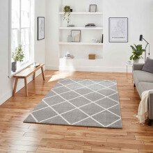 (Grey/Cream, 160 x 220 cm) Modern Geometric Diamond Rugs Small Large Bedroom Living Room Rug Soft Carpet UK