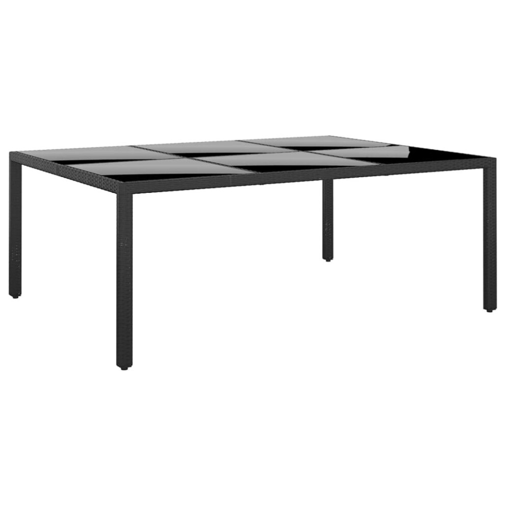 vidaXL Garden Table 200x150 cm Tempered Glass and Poly Rattan Black Table