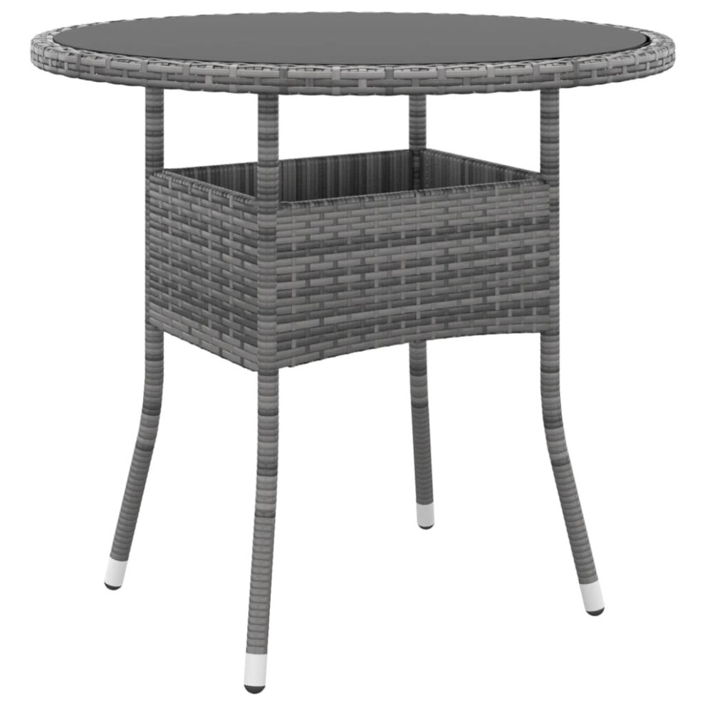 vidaXL Garden Table ?80 cm Tempered Glass and Poly Rattan Grey Patio Table